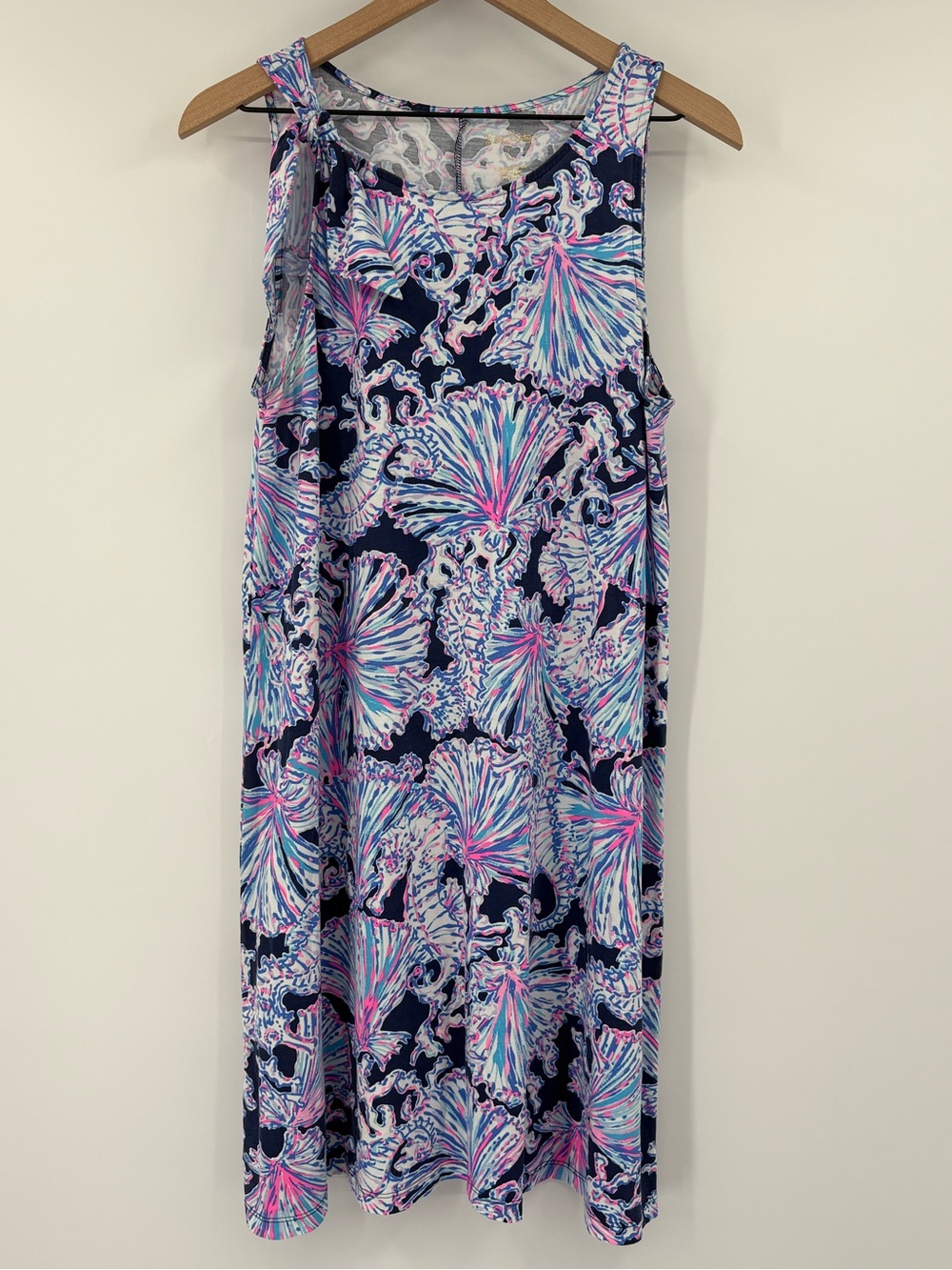 Lilly Pulitzer Luella Swing Dress L Deep Sea Navy Shells Bells Pima Cotton - Picture 7 of 13